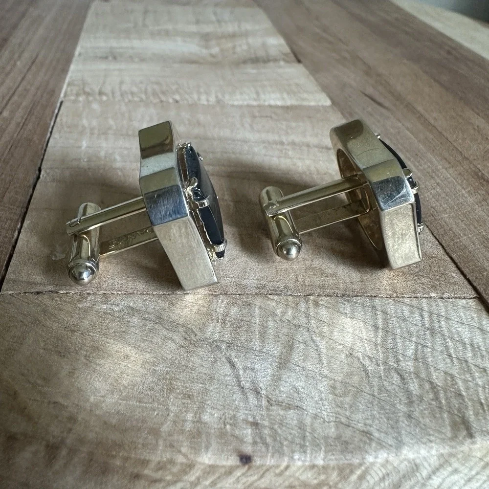 Vintage Dante Cufflinks 0.875 Inch Art‎ Deco Mother of Pearl Gold Plated Signed